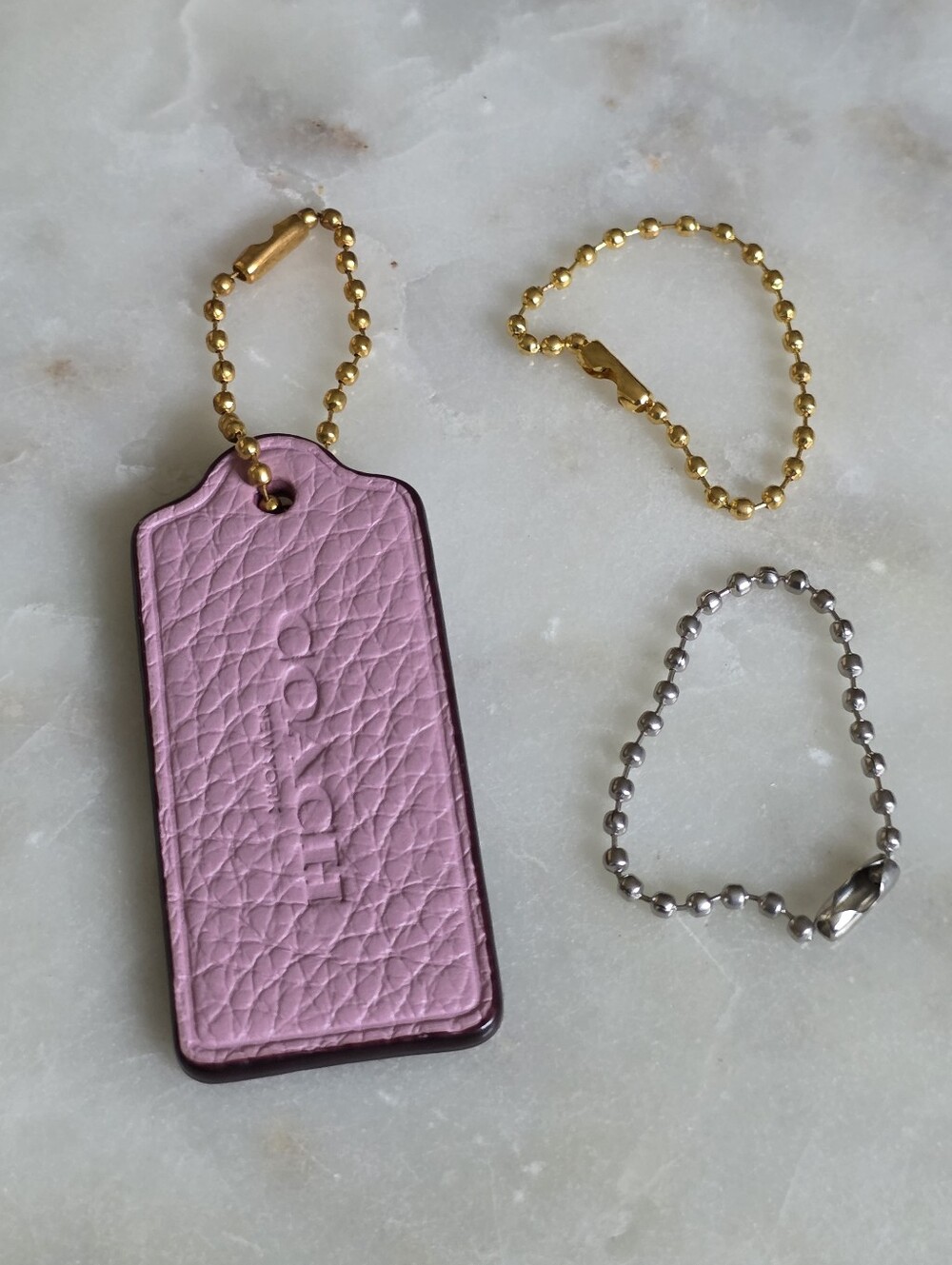 COACH Pink Pebbled Leather Hangtag W/ Gold Ball Chain